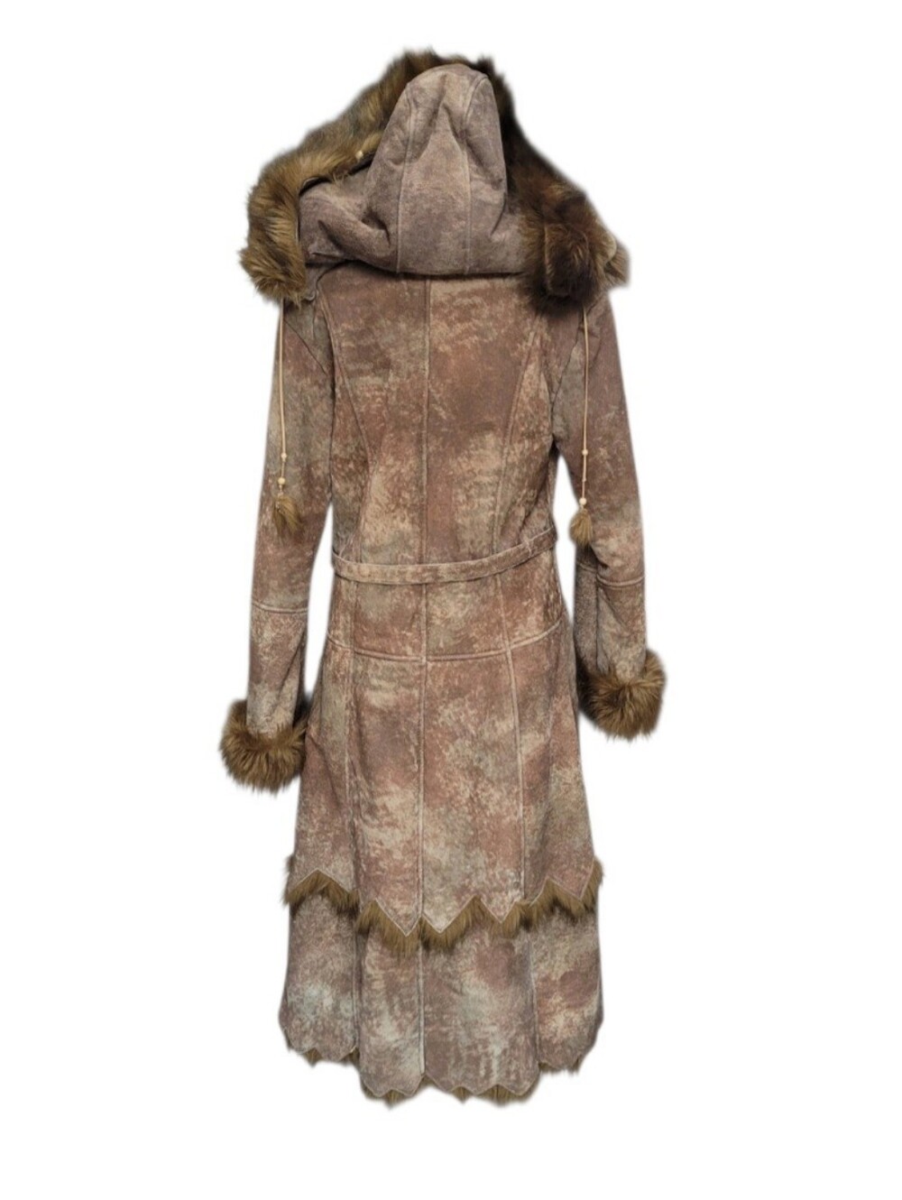 Rare Vintage Wilson Leather Genuine Leather Faux Fur Coat Boho W/Hood Size S - Picture 4 of 15